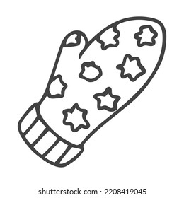 Doodle single mitten with blots. Hand drawn vector illustration of winter warm knitted clothing. Isolated on white background.