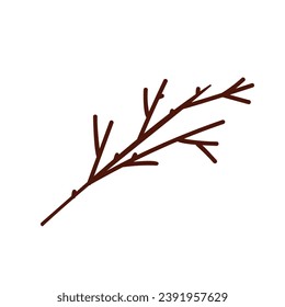 Doodle single twig branch element. Dry shrub, bush twig. Vector illustration. Outline hand drawn sketch on white background. Design element for natural and organic designs.