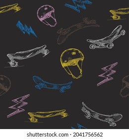 doodle Skateboard pattern background art in hand drawn  