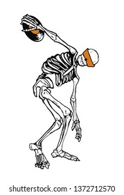 Doodle skeleton with vinyl illustration. discobol. Vector graphic for t-shirt and other uses.