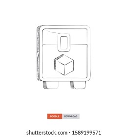 Doodle sketch of 3d printer concept on white background. 3d printer doodle art. Cartoon vector illustration. Isolated sketch line art. Icon in hand drawing design style.