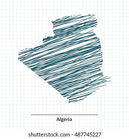Doodle sketch of Algeria map - vector illustration
