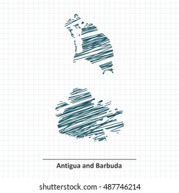 Doodle sketch of Antigua and Barbuda map - vector illustration