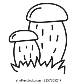 Doodle sketch aspen mushrooms.Cute cartoon style.Vector flat illustration. Isolated on white background.