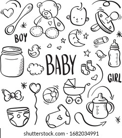 Doodle sketch baby set. Hand drawn doodle.