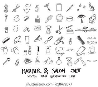 Doodle sketch barber, salon icons Illustration vector