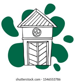  Doodle sketch barn on a white background, logo illustration.