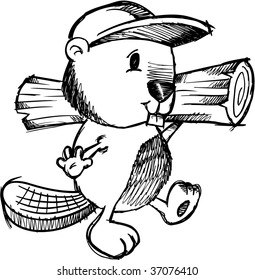 Doodle Sketch Beaver Vector Illustration