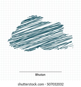 Doodle sketch of Bhutan map - vector illustration