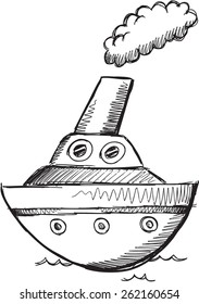 Doodle Sketch Big Boat Vector Illustration Art