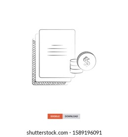 Doodle sketch of bill base concept on white background. bill base doodle art. Cartoon vector illustration. Isolated sketch line art. Icon in hand drawing design style.