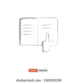 Doodle sketch of Book reading concept on white background. Book reading doodle art. Cartoon vector illustration. Isolated sketch line art. Icon in hand drawing design style.