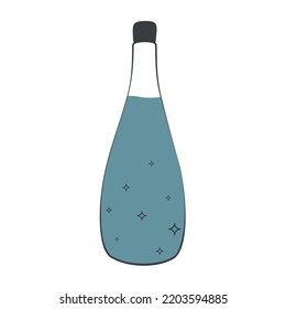 doodle sketch of bottle with blue liquid 
