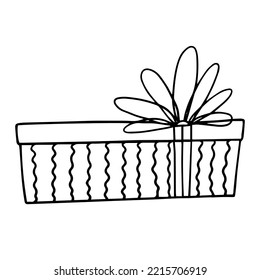 Doodle sketch of boxes in festive wrapping paper with a bow.Vector graphics.