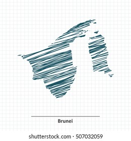 Dibujo de Doodle en el mapa de Brunéi - ilustración vectorial