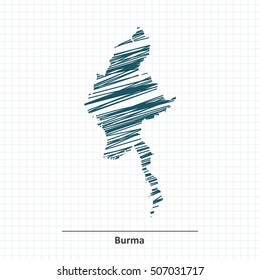Doodle sketch of Burma map - vector illustration