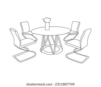 Doodle-Skizze von Stühlen und Tischsets. Zeilenzieher-Essset auf weißem Hintergrund