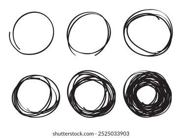 Rabiscar esboço círculo rabiscar rabiscar de feltro ponta caneta ícone marcador linha traçado ilustração gráfica simples conjunto, desenhado à mão lápis redondo sublinhado nota elemento forma imagem clip art