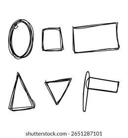 Doodle sketch of a circle, a triangle, a square icon set