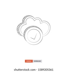 Doodle sketch of Cloud storage concept on white background. Cloud storage doodle art. Cartoon vector illustration. Isolated sketch line art. Icon in hand drawing design style.