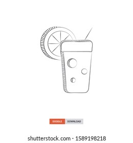 Doodle sketch of Cold drink concept on white background. Cold drink doodle art. Cartoon vector illustration. Isolated sketch line art. Icon in hand drawing design style.