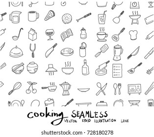Doodle sketch cooking icons background seamless pattern Illustration vector