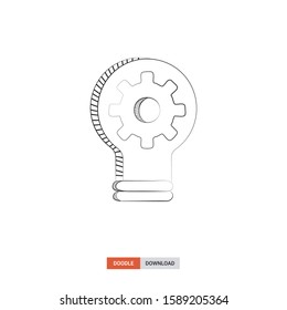 Doodle sketch of Creative idea concept on white background. Creative idea doodle art. Cartoon vector illustration. Isolated sketch line art. Icon in hand drawing design style.