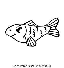 Doodle sketch of a cute fish. Children's illustration. Vector graphics.