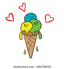 Doodle sketch of cute ice cream in a goblet cup