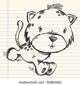 Esbozo de Doodle Cute Leopardo Dibujo Vector de Arte Ilustración de bloc de notas