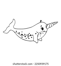 Boceto de un lindo narwhal. Ilustración infantil. Gráficos vectoriales.