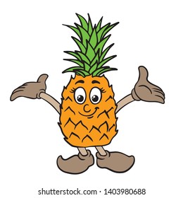 Doodle sketch of cute pineapple cartoon illustration isolated