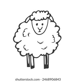 Doodle sketch of cute sheep in vector