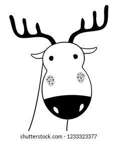 Doodle sketch Deer illustration. Cartoon vector Moose. Wild mammal animal. White background. Postcard, poster, napkin design. Hand drawing. Design for print design, shirts. EPS 10