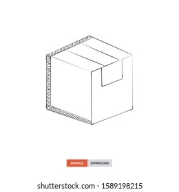 Doodle sketch of Delivery box concept on white background. Delivery box doodle art. Cartoon vector illustration. Isolated sketch line art. Icon in hand drawing design style.