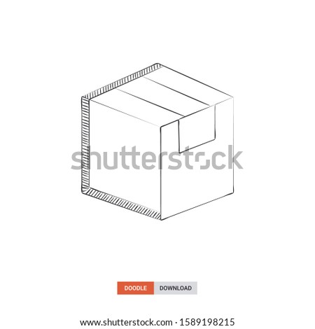 Doodle sketch of Delivery box concept on white background. Delivery box doodle art. Cartoon vector illustration. Isolated sketch line art. Icon in hand drawing design style.