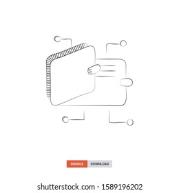 Doodle sketch of digital wallet concept on white background. digital wallet doodle art. Cartoon vector illustration. Isolated sketch line art. Icon in hand drawing design style.