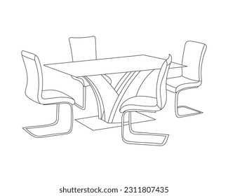 Doodle sketch of Dining set. Line drawing Chairs and Table with white background
