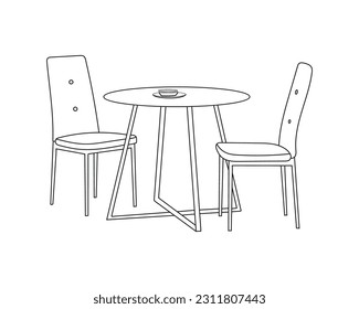 Doodle sketch of Dining set. Line drawing Chairs and Table with white background