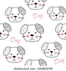 Doodle sketch of a dog. Seamless texture. Cartoon. Pet. Children's design. Ideal for children's clothing, fabric, textile, baby decoration, wrapping paper. Hand drawn vector illustration.