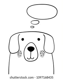 Doodle sketch Dog with thought cloud vector illustration. Cartoon dog with thinking bubble. Pet. Domestic animal. Postcard, poster design. Hand drawing. Design for print design, shirts.