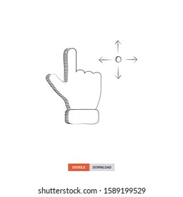 Doodle sketch of Drag flick concept on white background. Drag flick doodle art. Cartoon vector illustration. Isolated sketch line art. Icon in hand drawing design style.