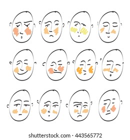 Doodle sketch drawing set of icons. Human's emotions.
