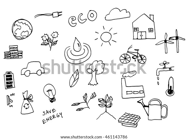 Doodle\
sketch eco save energy set.illutration\
vector