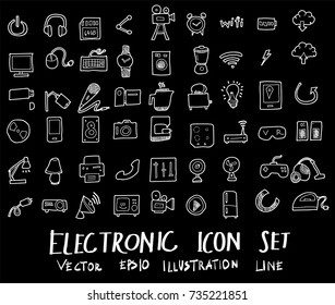 Doodle sketch electronic icons Illustration vector  on black