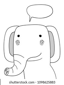 Doodle sketch Elephant with chat cloud vector illustration. Cartoon. Talking bubble. White. Wild mammal animal. Postcard, poster, card design. Hand drawing. Good for print design, shirts. EPS 10