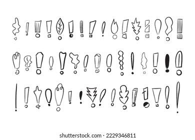 Doodle sketch exclamation marks vector collection on white background