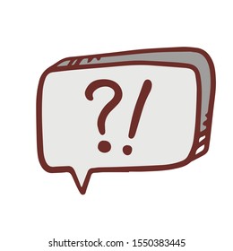  Doodle sketch exclamation and question mark in dialog box. Simple, flat illustration 