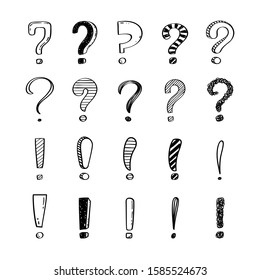 Doodle sketch exclamation and question marks vector set, Collection of hand drawn question mark and exclamation marks illustration