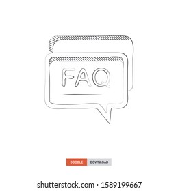 Doodle sketch of Faq concept on white background. Faq doodle art. Cartoon vector illustration. Isolated sketch line art. Icon in hand drawing design style.